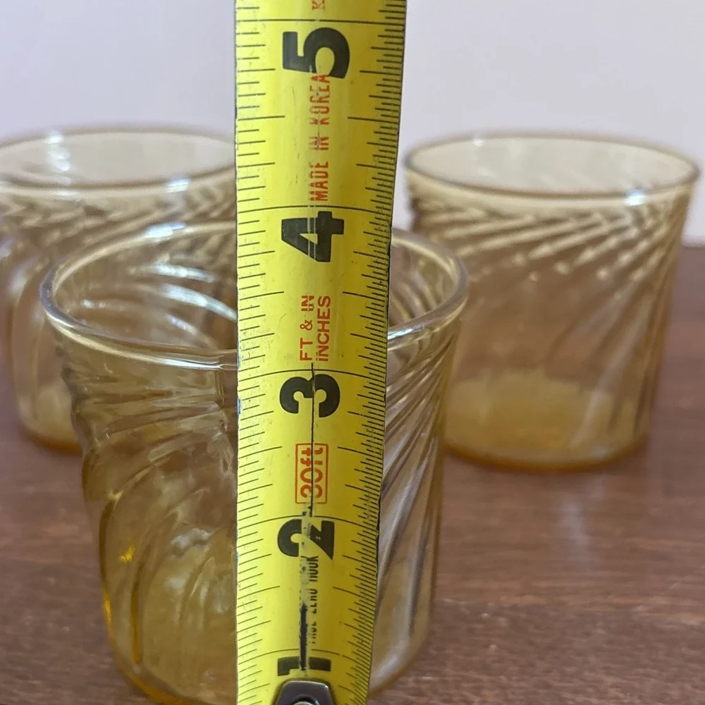Anchor‎ Hocking Glass Swirl Amber Gold Topaz  Barware Glasses Set Of 4